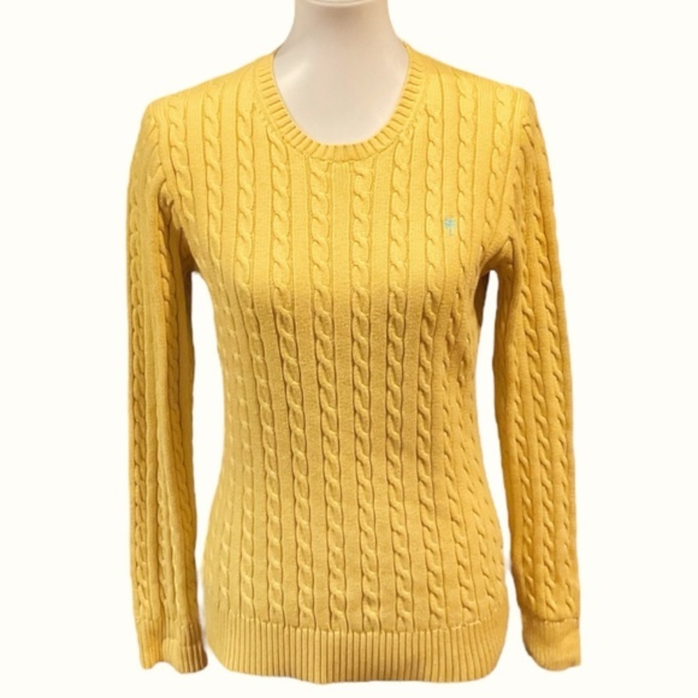 Lilly Pulitzer Yellow Cable Knit Crew Neck Pullover Sweater Sz M (runs small)
